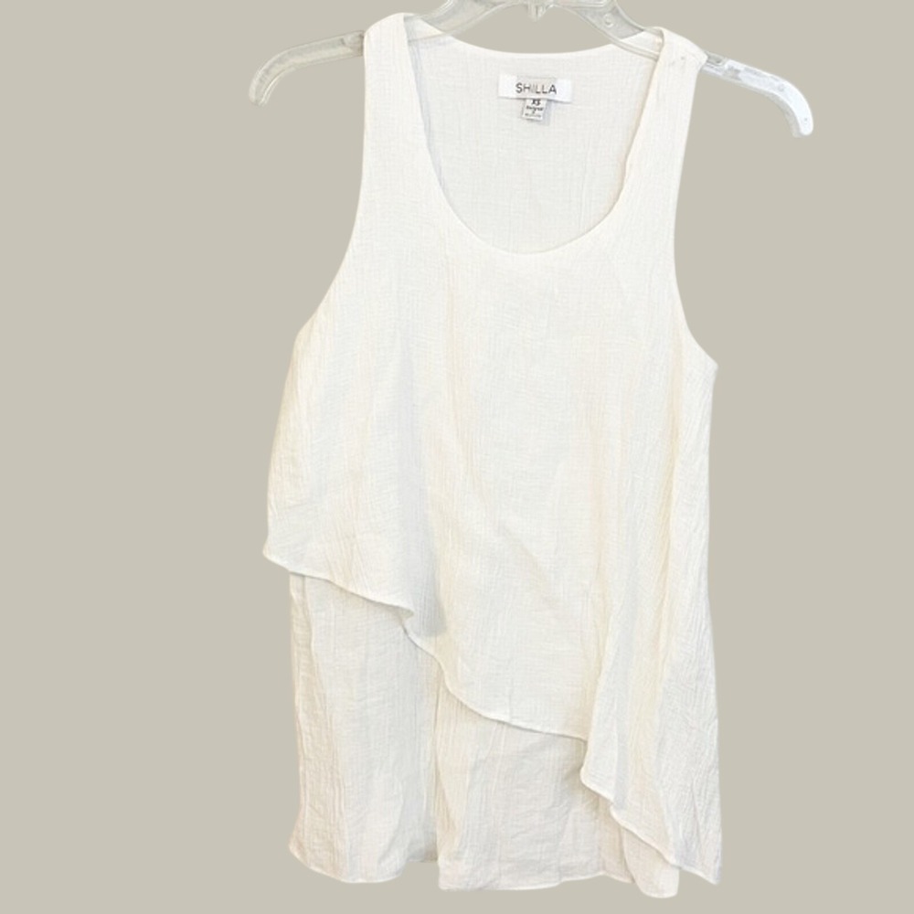 SHILLA White Textured Layered Asymmetrical Tank Top XS Designed in Australia‎